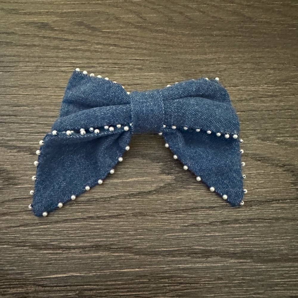 NWT J. Crew Embellished Denim Bow Barrette - Picture 3 of 4